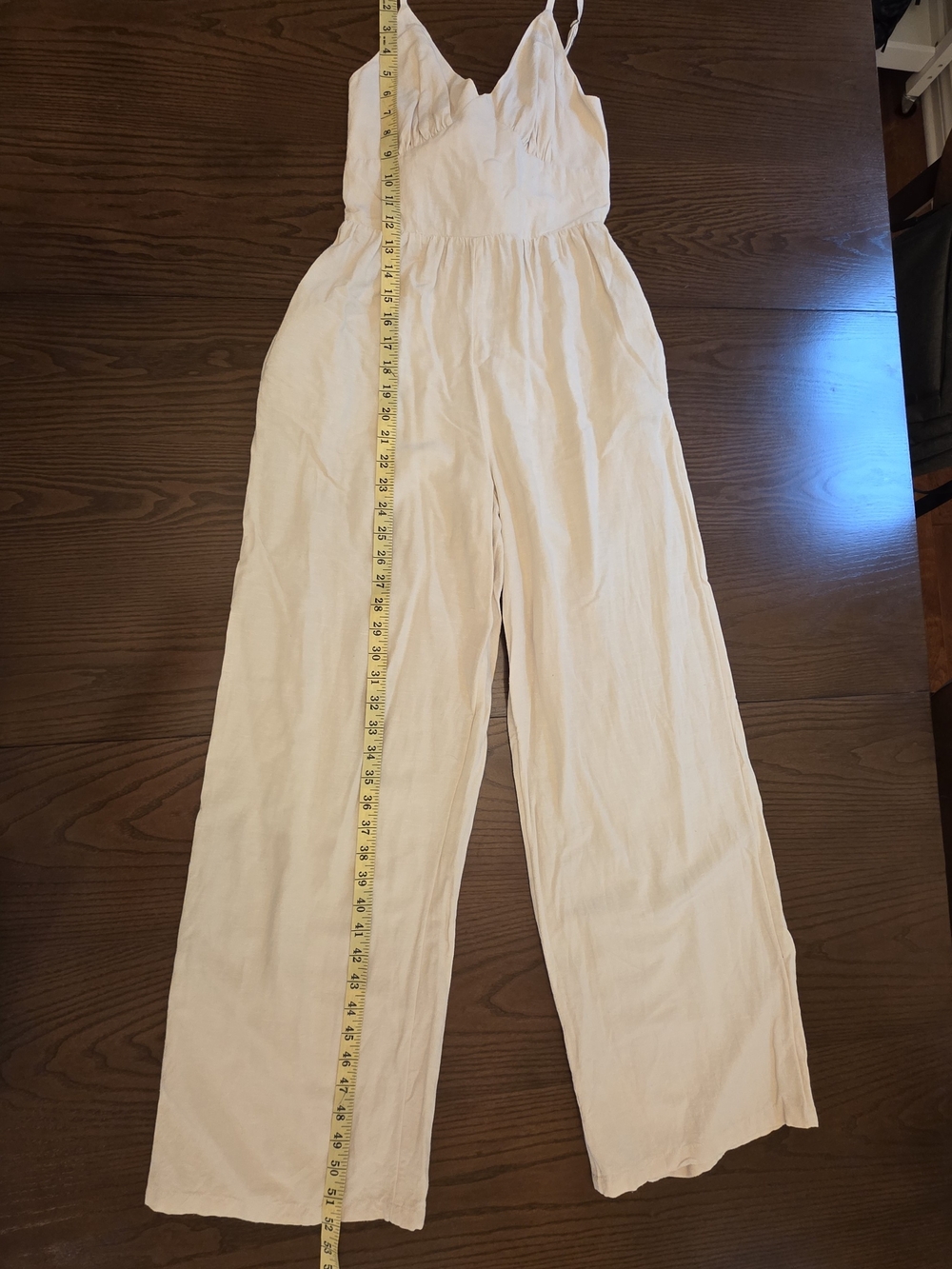 Japna Beige Linen Jumpsuit Wide-leg V-neck Boho-chic Resort Wear Costal Grandma - Picture 2 of 6